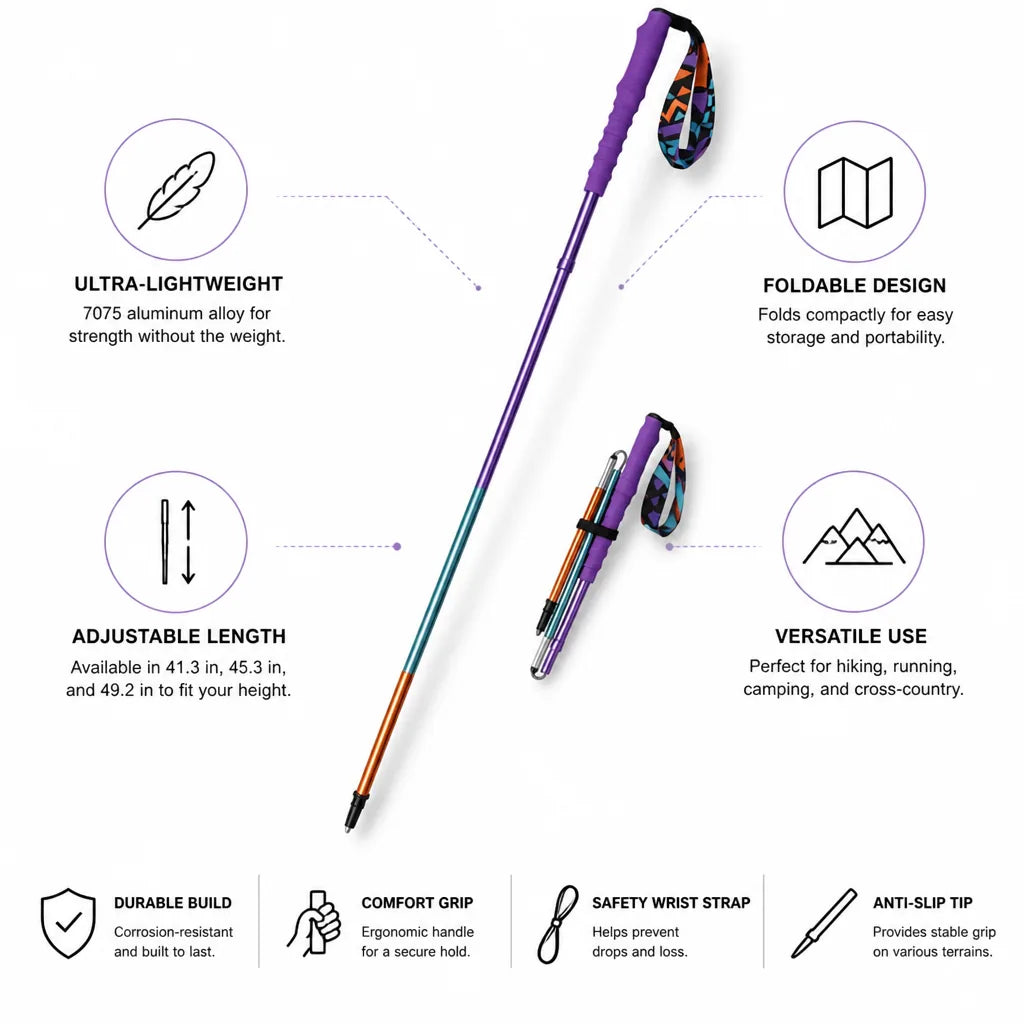 Hiking Pole 7075 Aluminum Foldable Adjustable Length