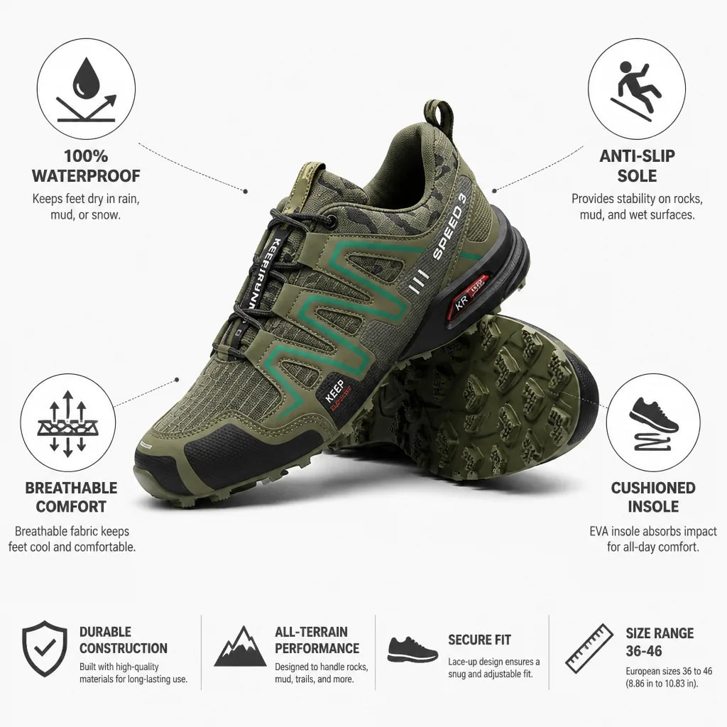 Hiking Shoes Fully Waterproof Anti-Slip & Cushioned Insole