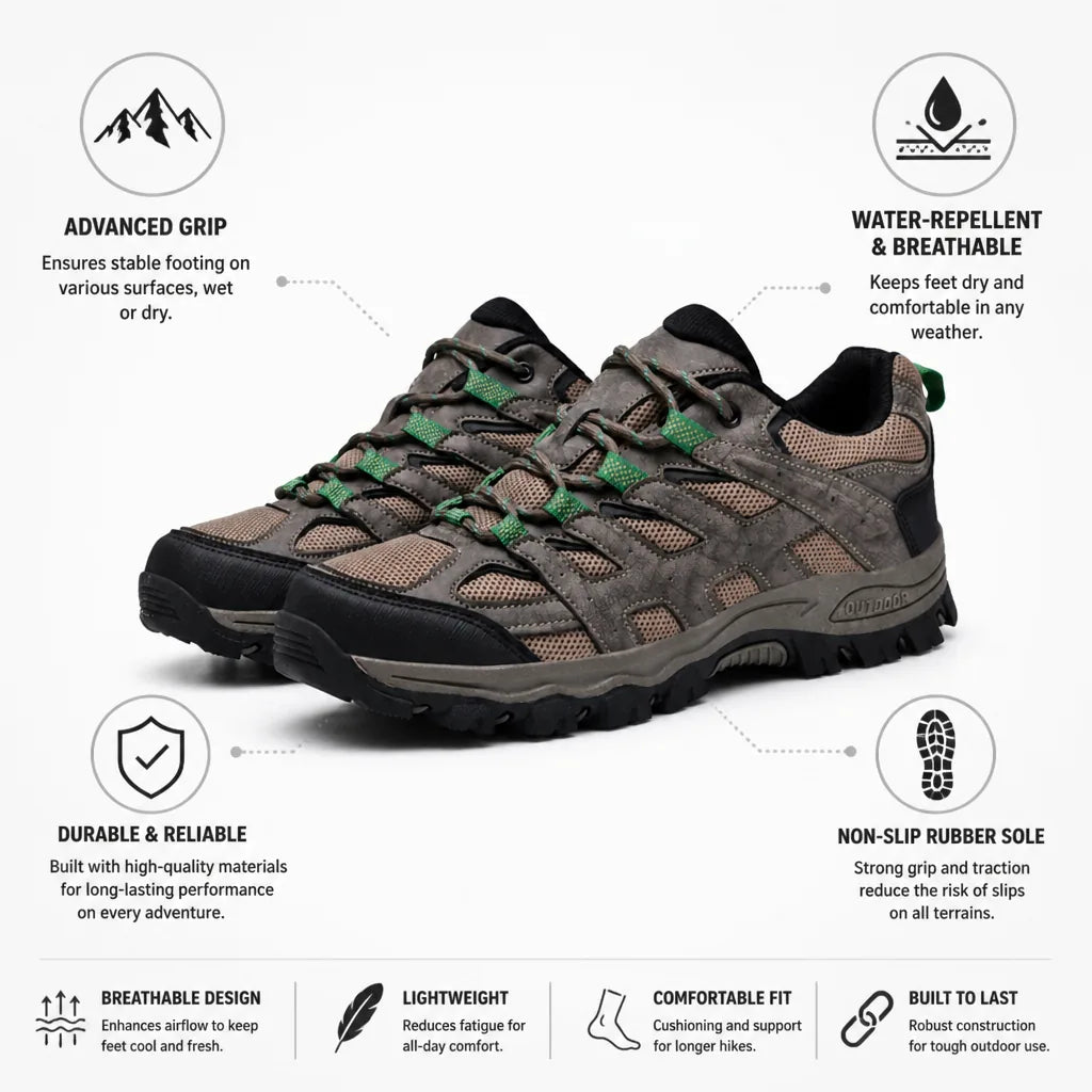 Hiking Shoes Non-Slip Rubber Sole & Water-Repellent Leather