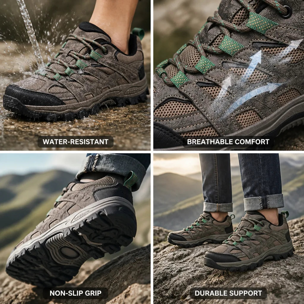 Hiking Shoes Water-Resistant Leather & Breathable Mesh Non-Slip Sole