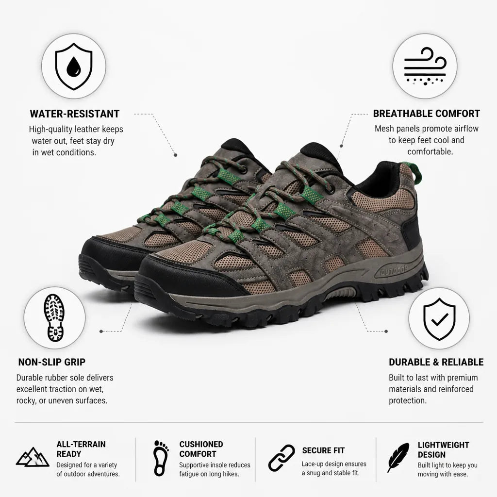 Hiking Shoes Water-Resistant Leather & Breathable Mesh Non-Slip Sole