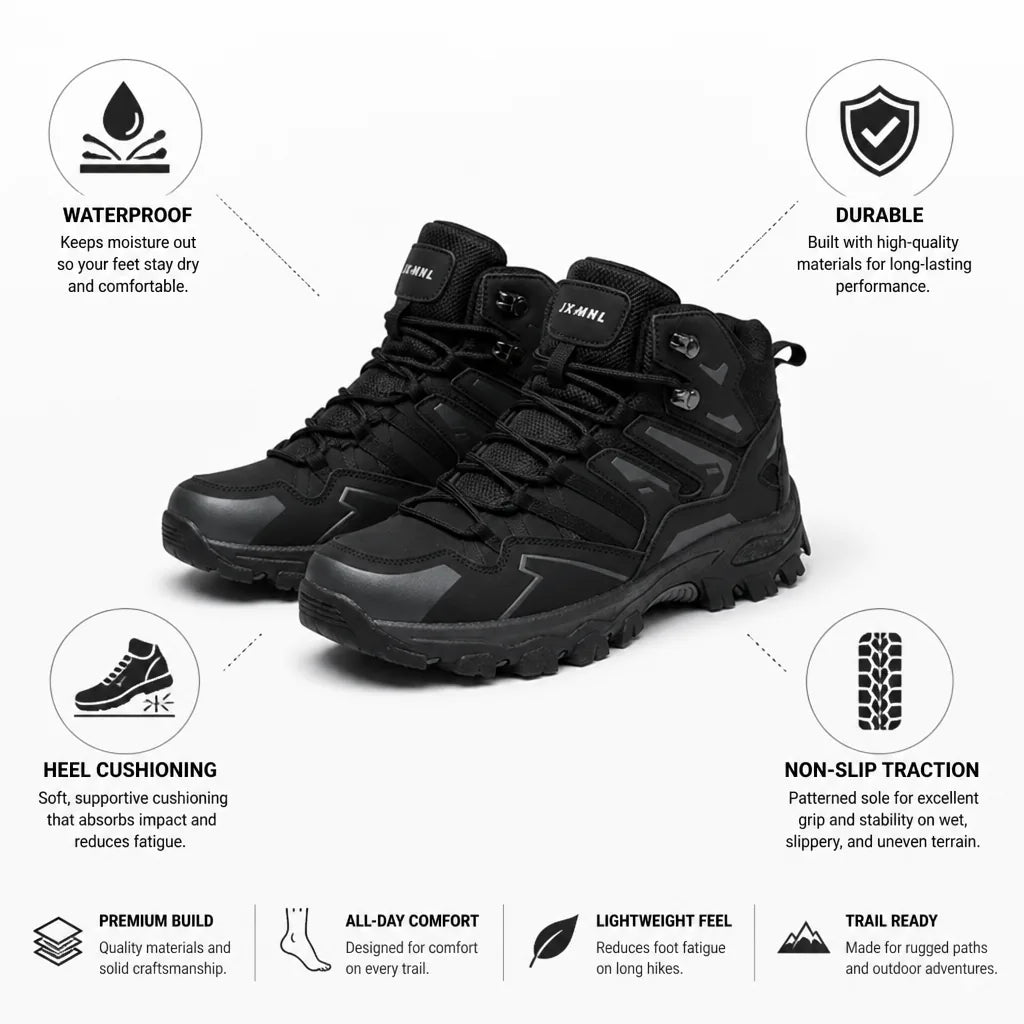Hiking Shoes Waterproof Cushioned Heel & Non-Slip Traction