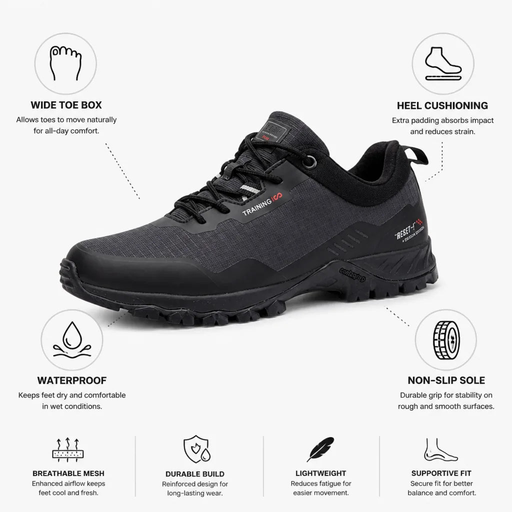 Hiking Shoes Waterproof Wide Toe Box & Cushioned Heel
