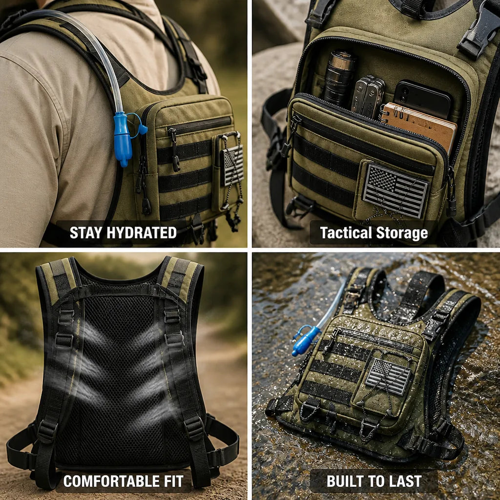 Hydration Backpack 2L Reservoir Tactical Pockets & Padded Straps
