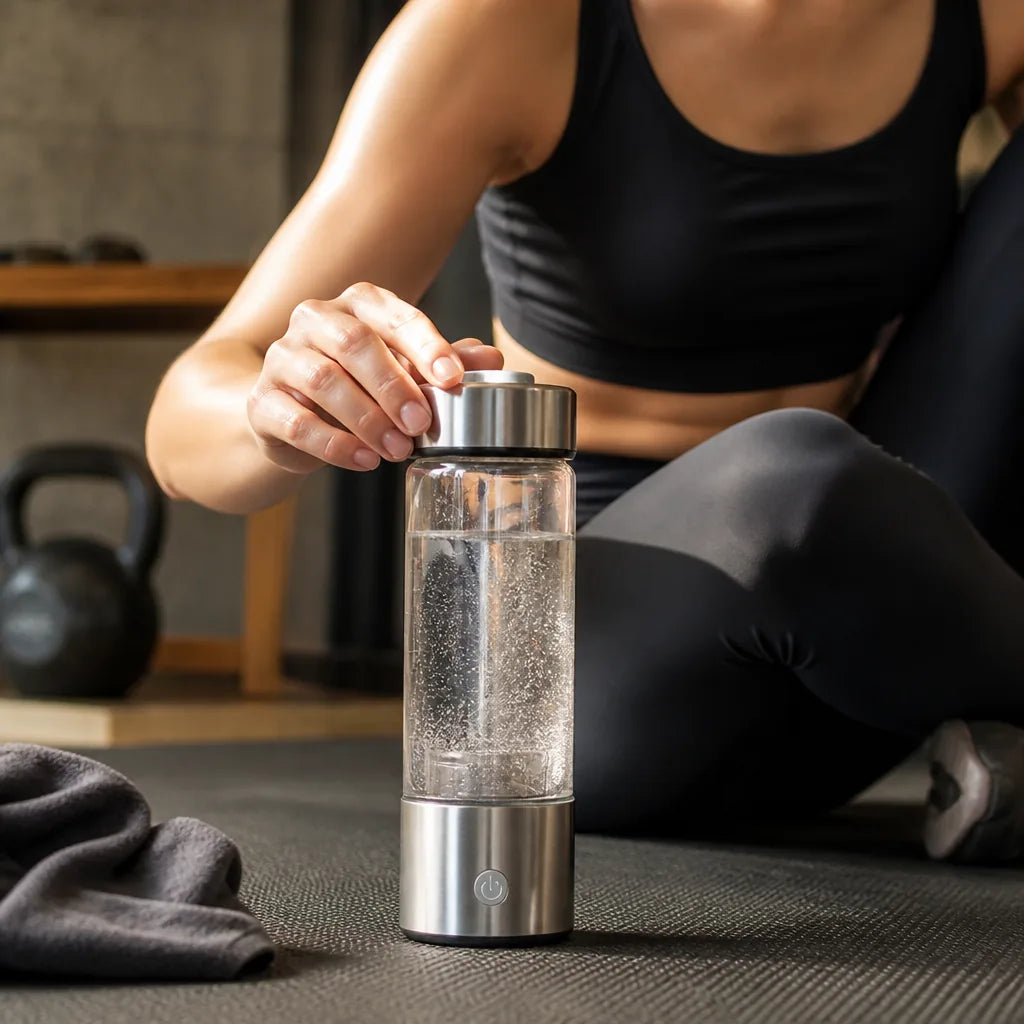 Hydrogen Glass and Stainless Steel Water Bottle (14 oz)