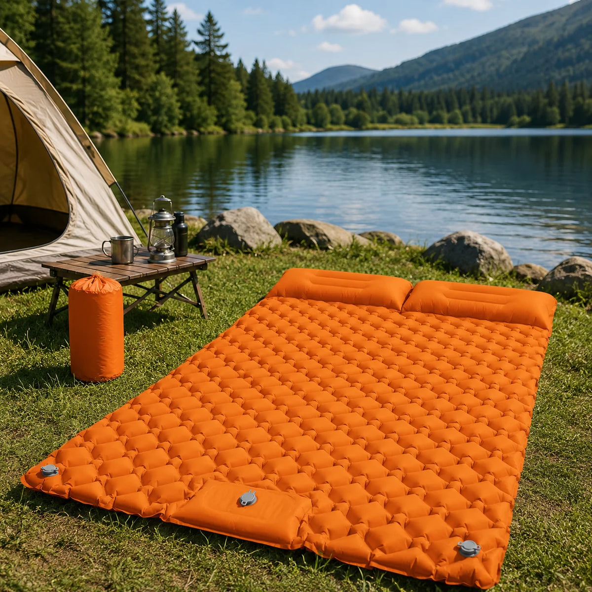 Inflatable Camping Mattress Extra-Wide Built-In Pump Water-Resistant
