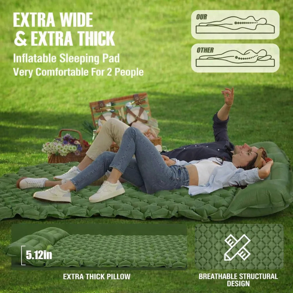 Inflatable Camping Mattress Extra-Wide Built-In Pump Water-Resistant