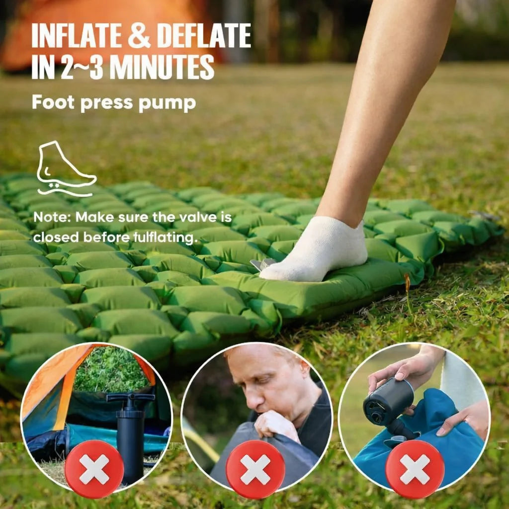 Inflatable Camping Mattress Extra-Wide Built-In Pump Water-Resistant