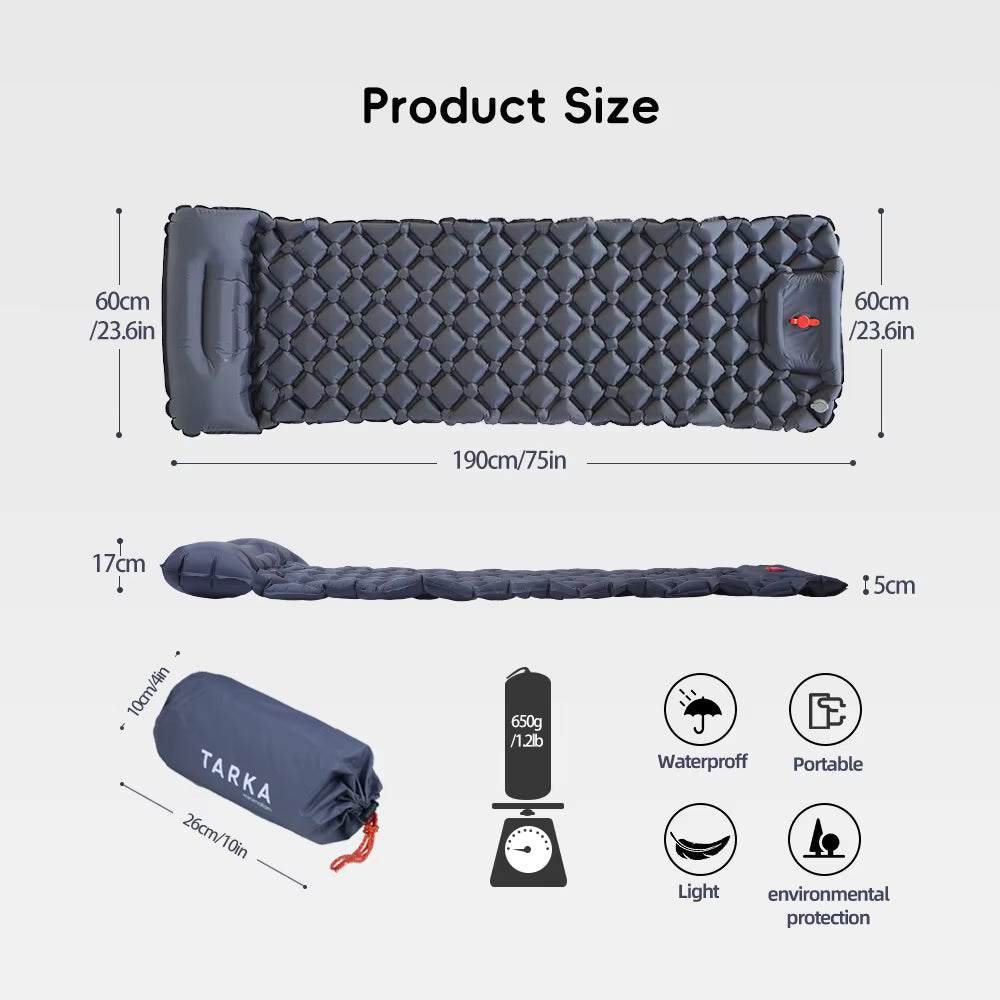 Inflatable Camping Mattress Self-Inflating Built-In Pillow