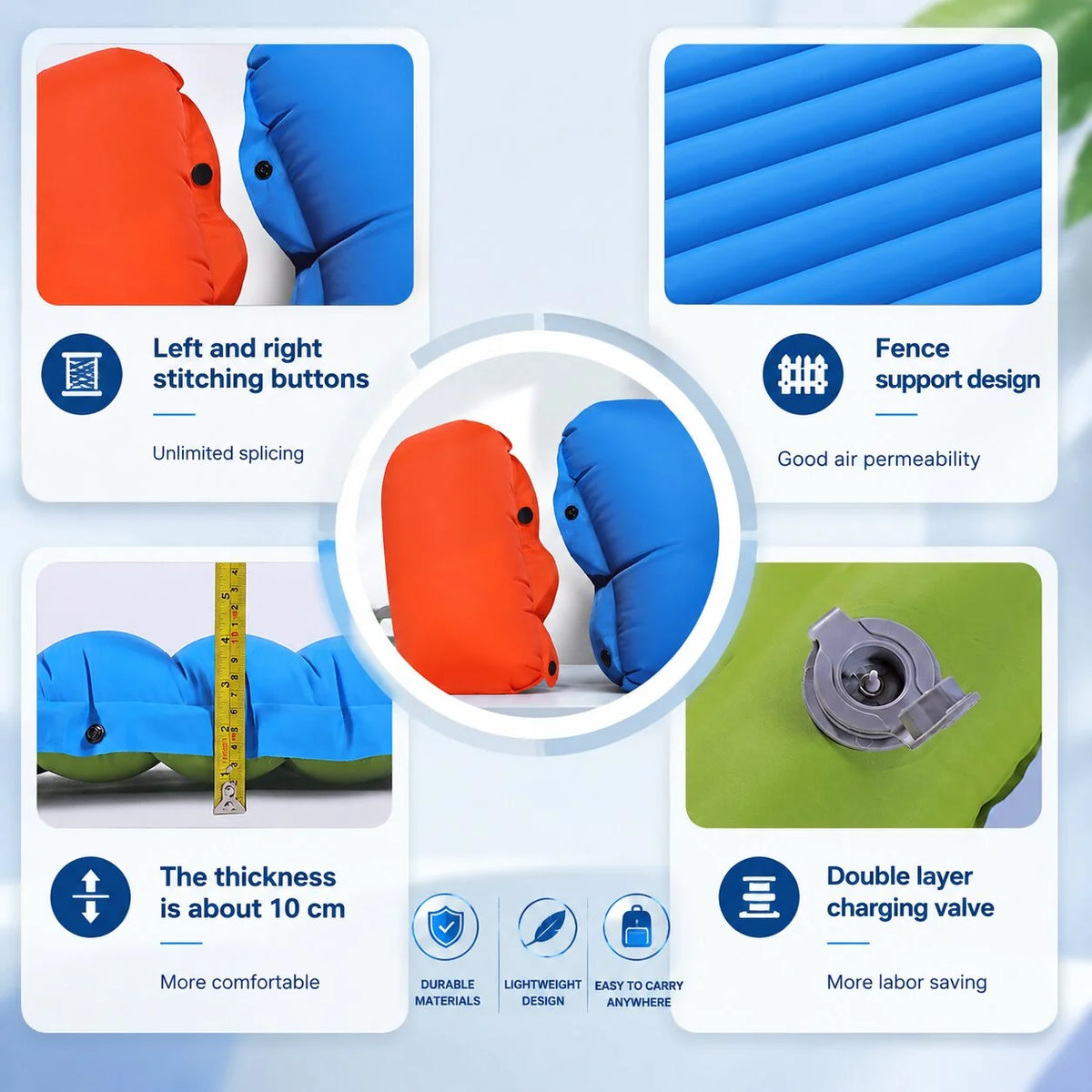 Inflatable Sleeping Mat Built-In Foot Pump Water-Resistant Nylon