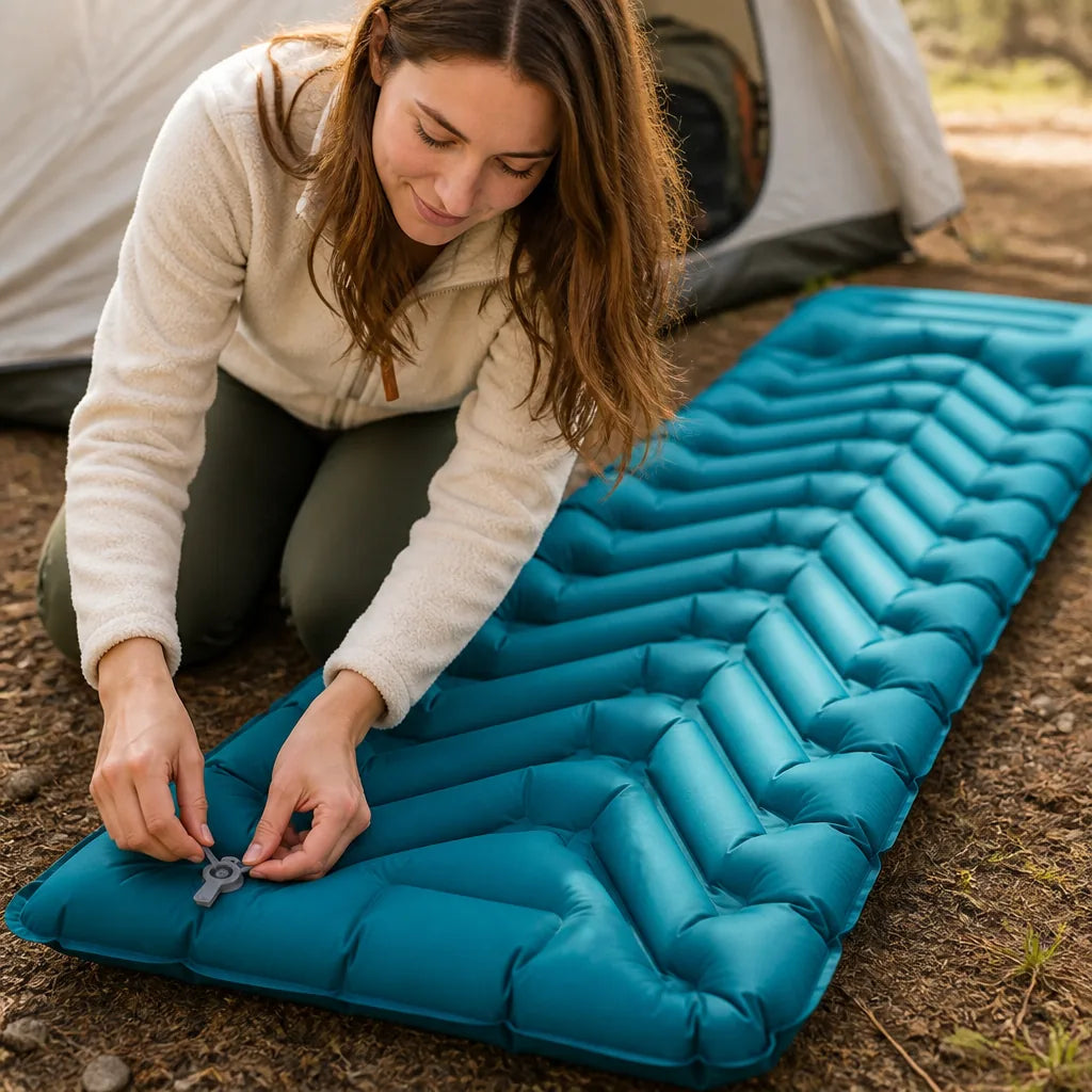 Inflatable Sleeping Pad Ergonomic Comfort Zones Lightweight & Packable