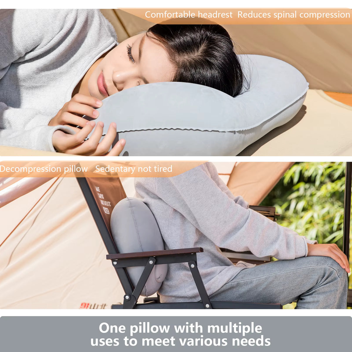 Inflatable Travel Pillow Built-In Pump Neck & Lumbar Support