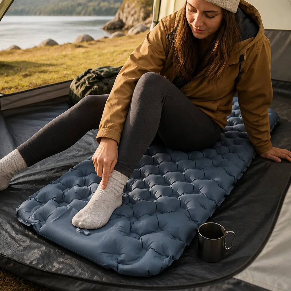 Integrated Foot Pump Built-In Pillow Inflatable Camping Mattress