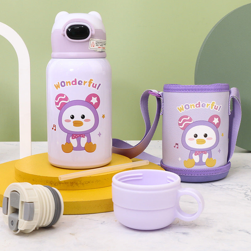Kids Insulated Bottle 500ml Leak-Proof Carry Strap