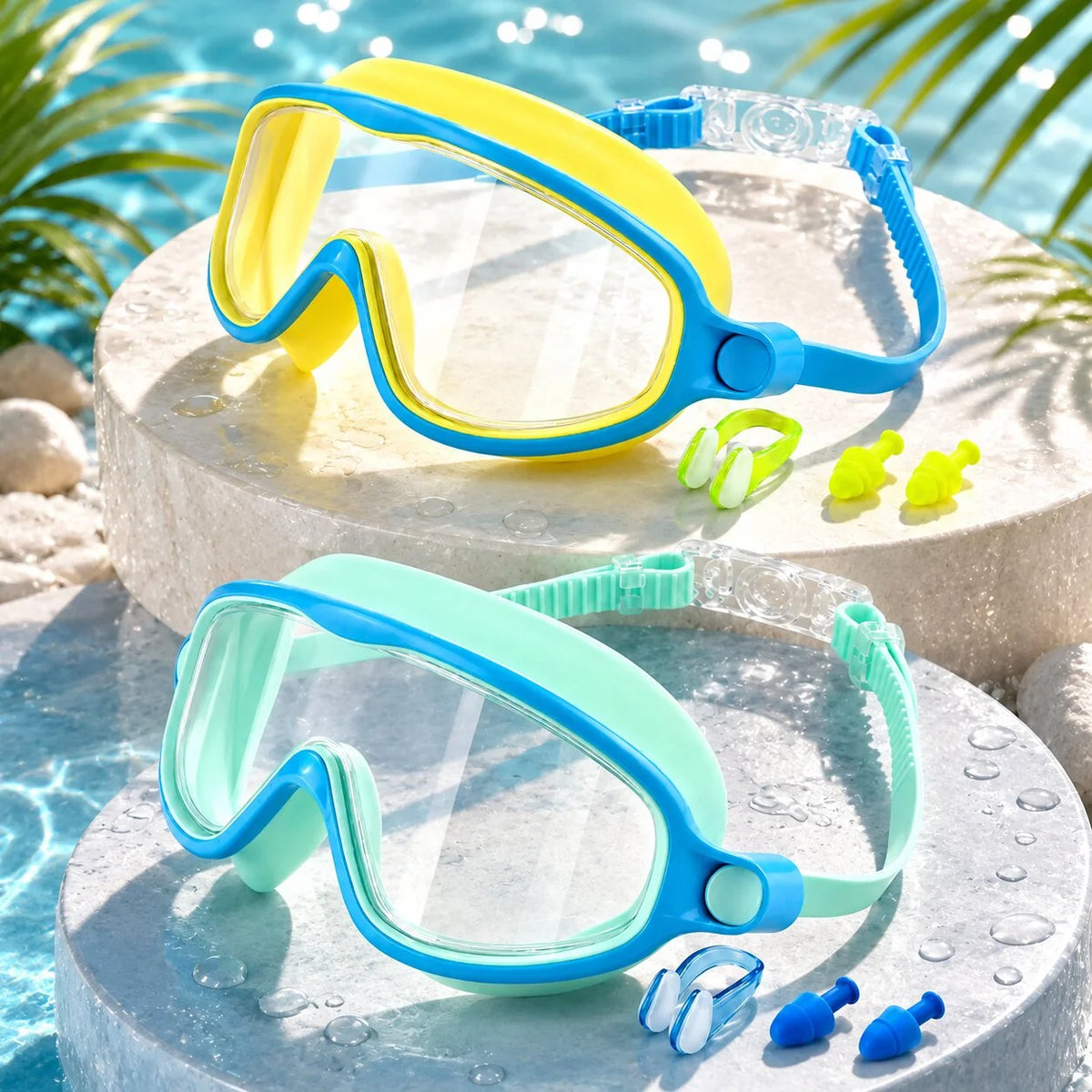Kids Swim Goggles Set Adjustable Strap Earplugs & Nose Clip