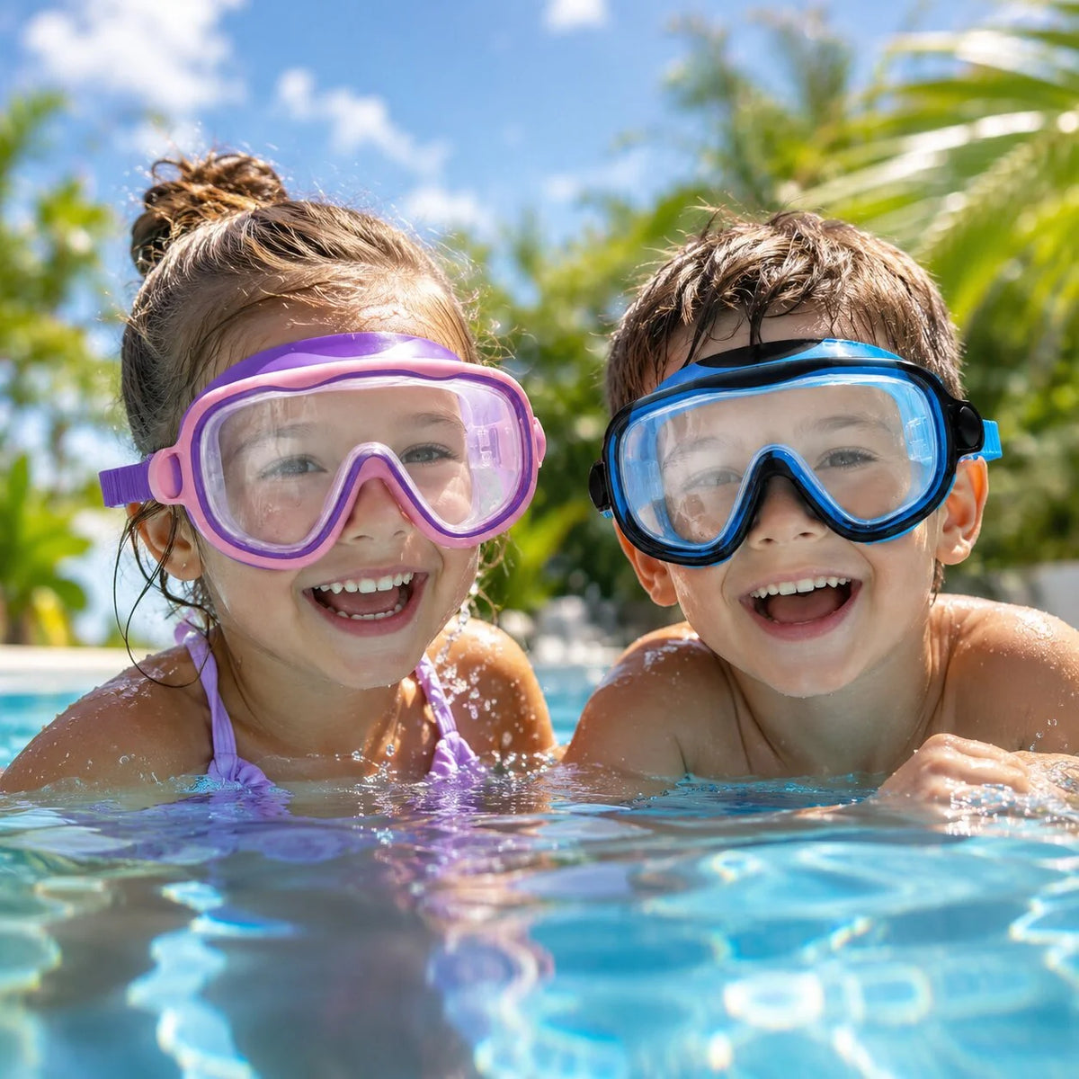 Kids Swim Goggles Set Adjustable Strap Earplugs & Nose Clip