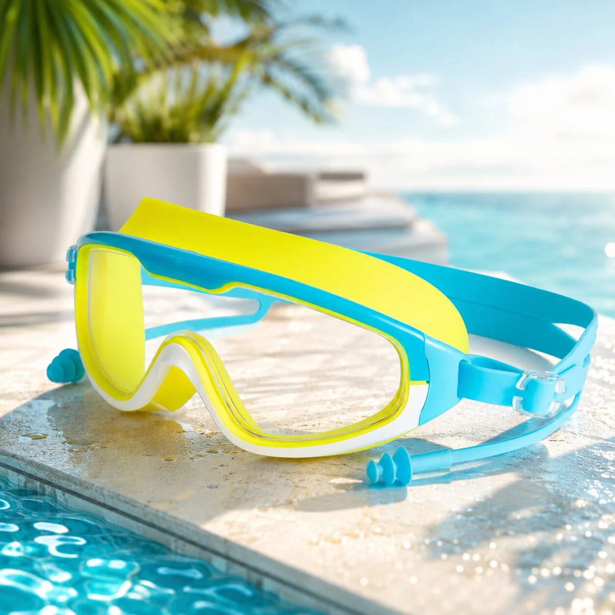 Kids Swim Goggles Set Adjustable Strap Earplugs & Nose Clip