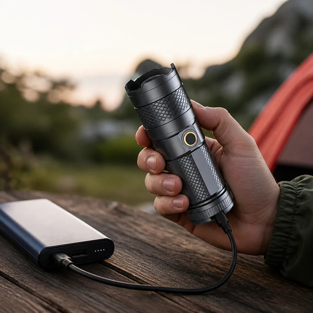 LED Flashlight USB-C Rechargeable Adjustable Zoom 2000 mAh