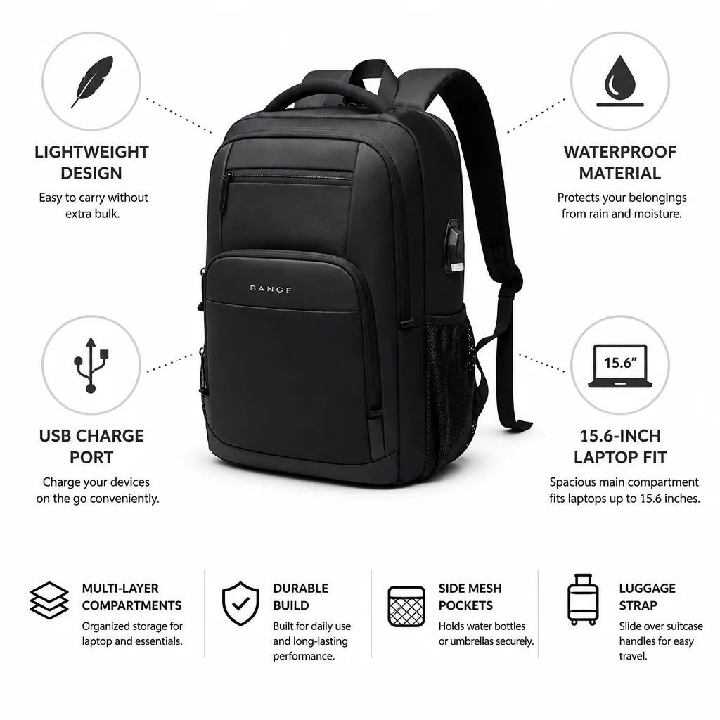 Laptop Backpack Lightweight Waterproof USB Port