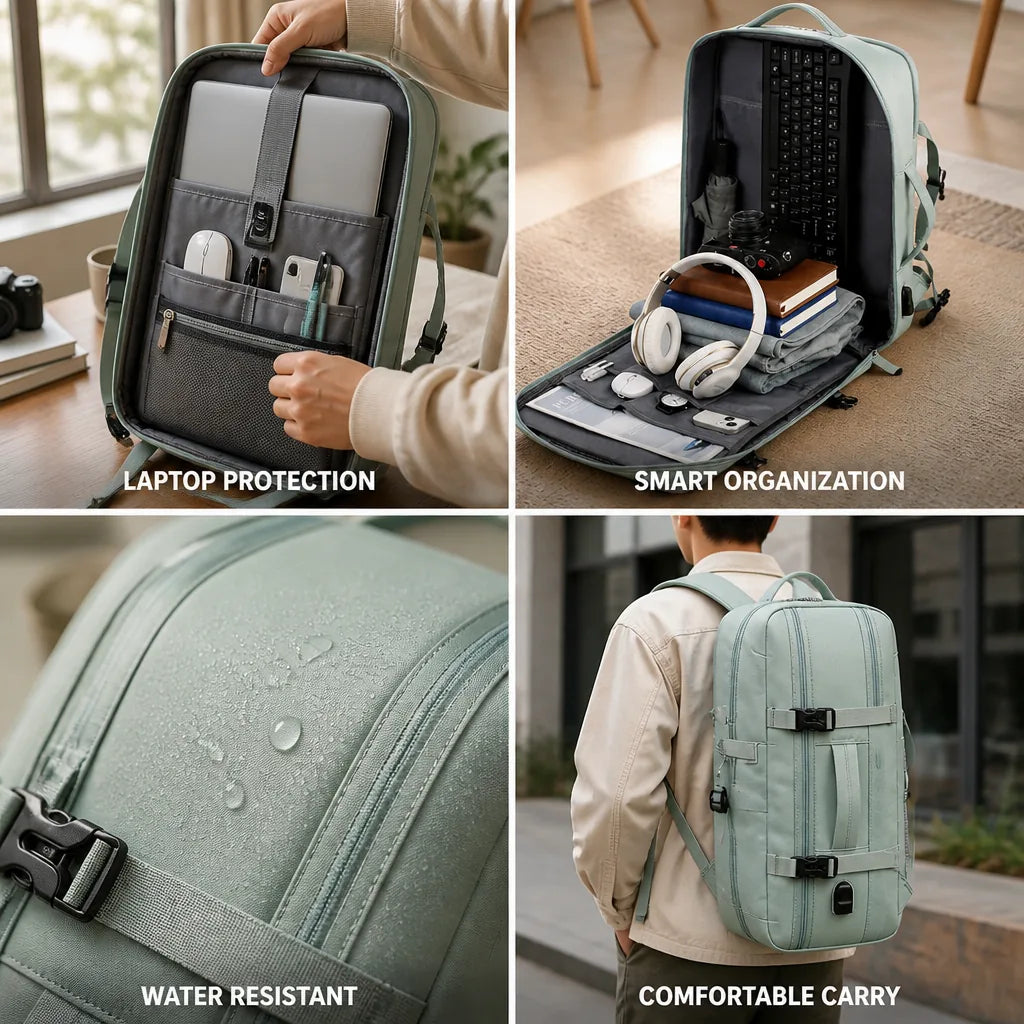 Laptop Backpack Water-Resistant Organizer Fits Up To 15-Inch