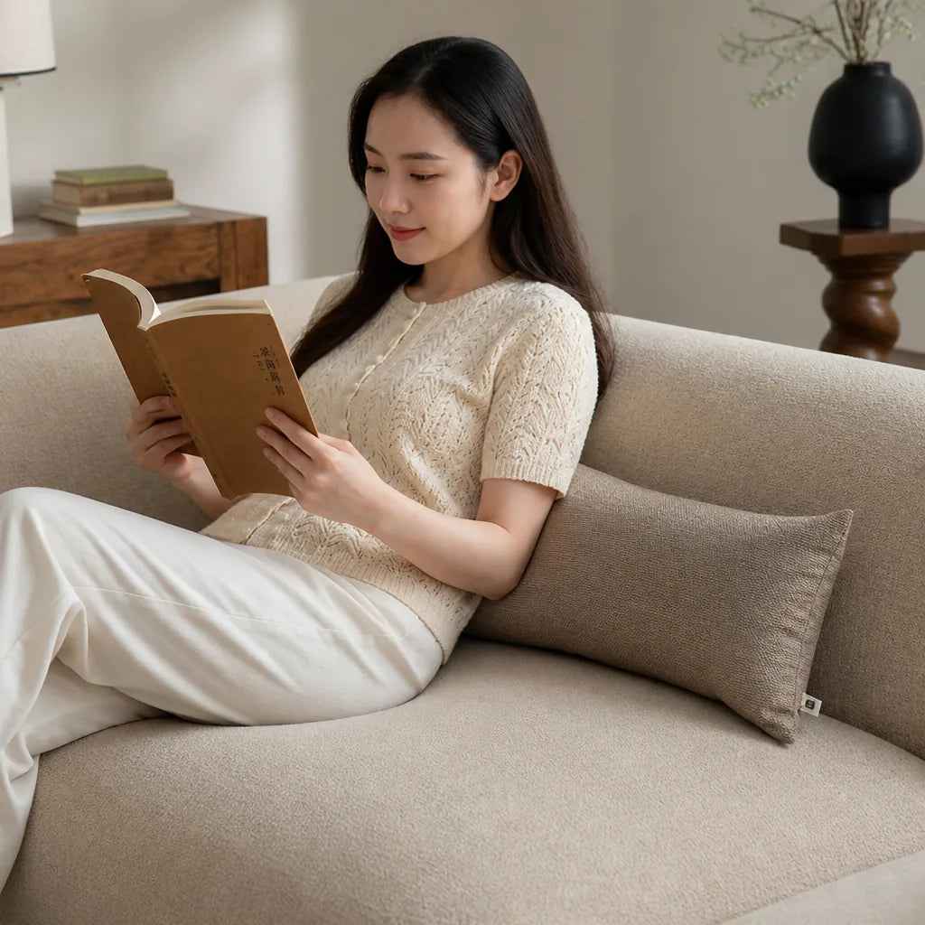 Lumbar Support Pillow Ergonomic Extra-Long Removable Linen-Look Cover