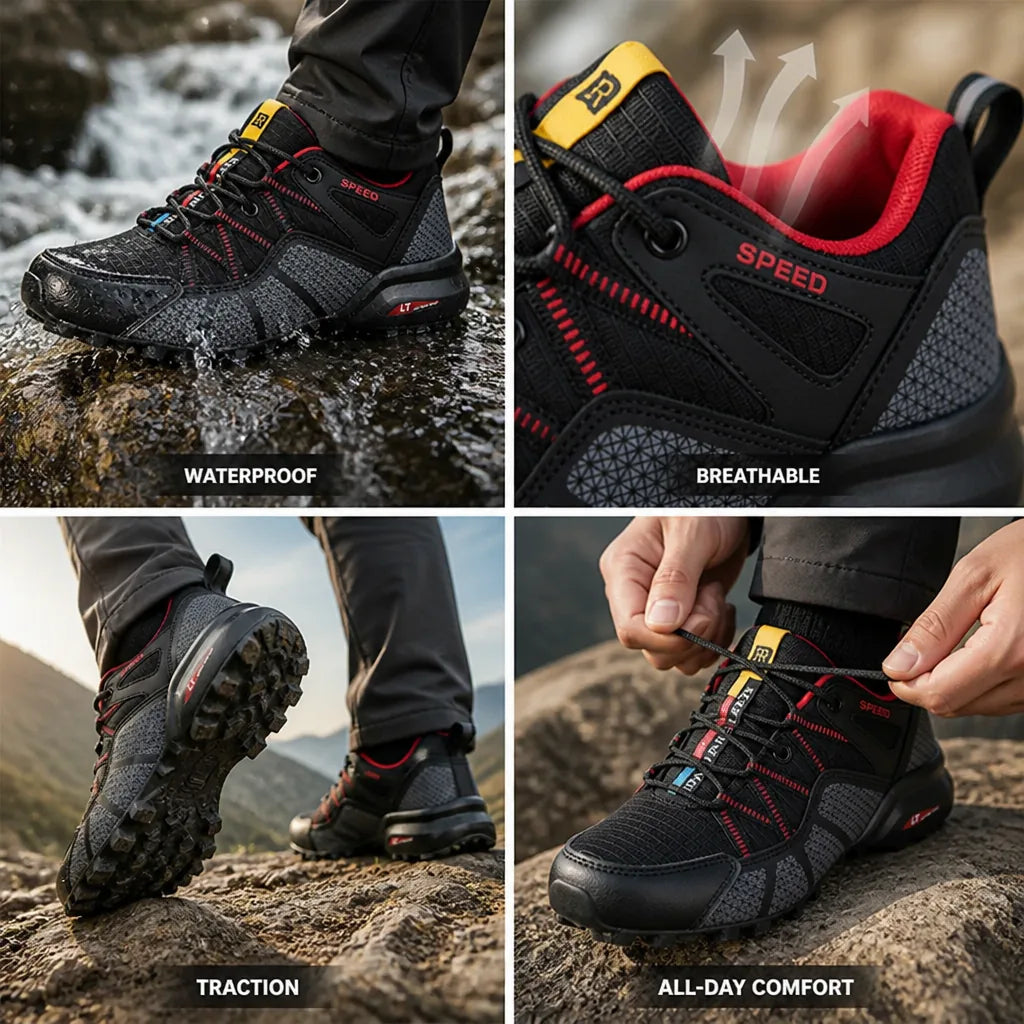 Men's Hiking Shoes Waterproof & Breathable Traction Sole