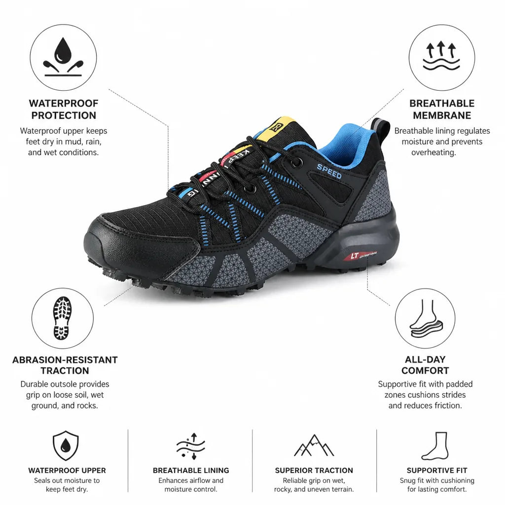 Men's Hiking Shoes Waterproof & Breathable Traction Sole