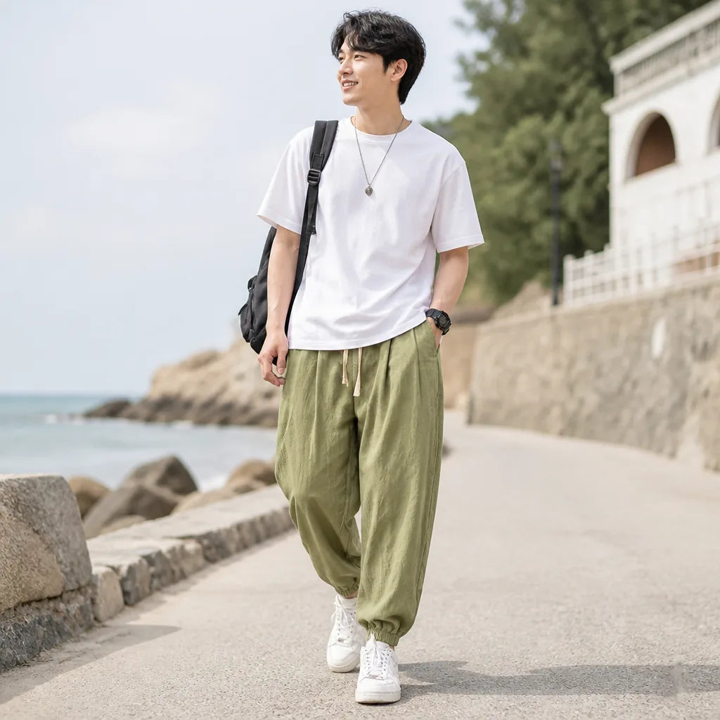 Men's Linen Pants Cotton-Linen Breathable Loose Fit