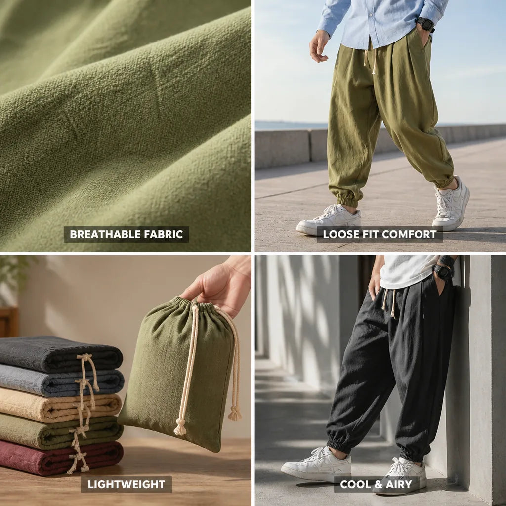 Men's Linen Pants Cotton-Linen Breathable Loose Fit
