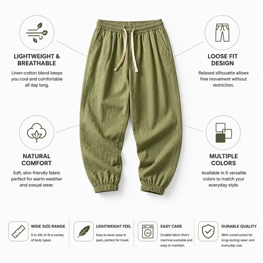 Men's Linen Pants Cotton-Linen Breathable Loose Fit