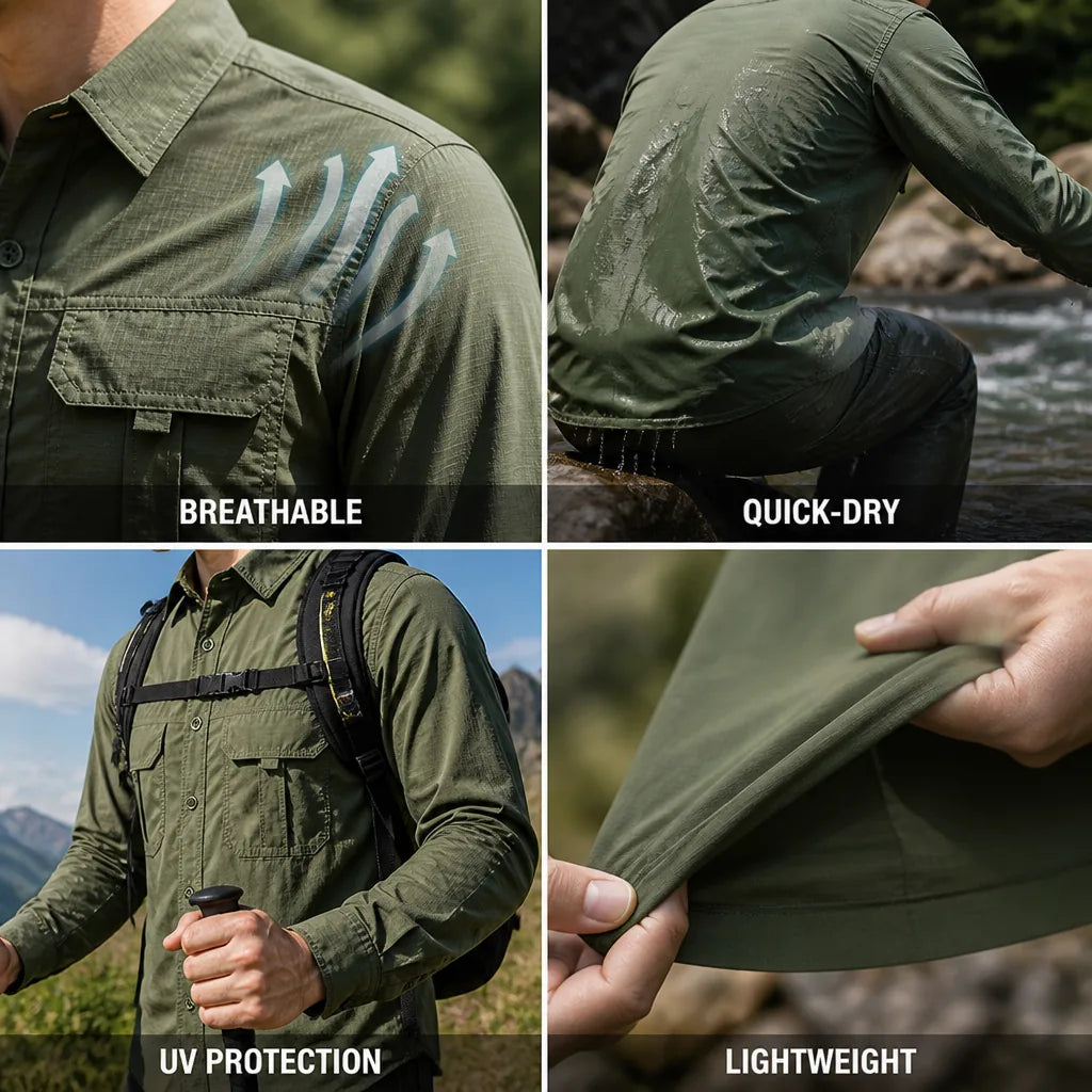 Men's Long Sleeve Hiking Shirt Lightweight Quick-Dry UV Protection