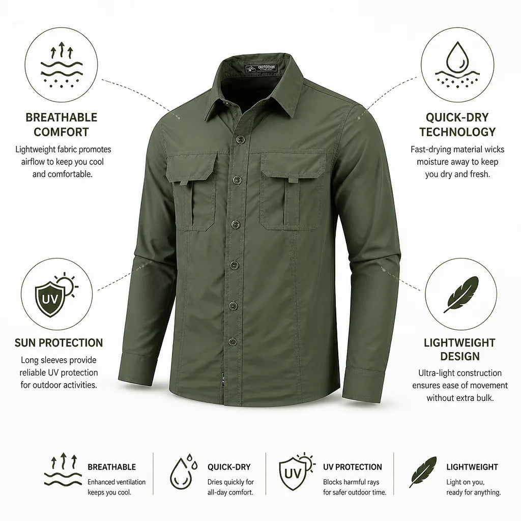 Men's Long Sleeve Hiking Shirt Lightweight Quick-Dry UV Protection