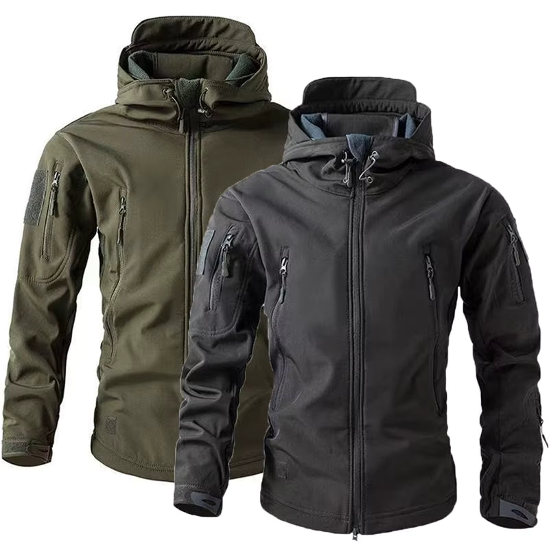 Men's Softshell Jacket Hooded Fleece-Lined & Windproof