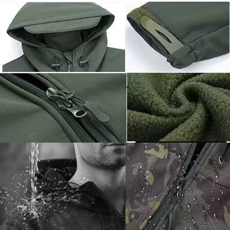 Men's Softshell Jacket Hooded Fleece-Lined & Windproof
