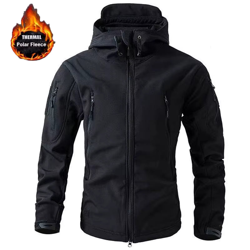 Men's Softshell Jacket Hooded Fleece-Lined & Windproof