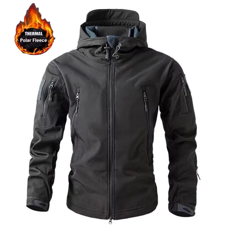Men's Softshell Jacket Hooded Fleece-Lined & Windproof