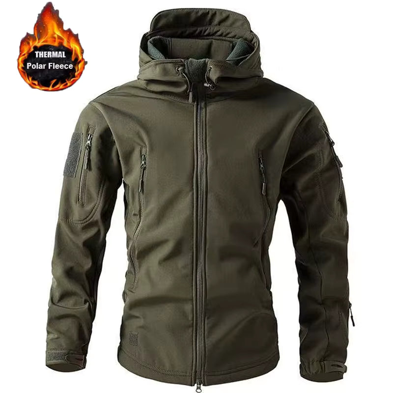Men's Softshell Jacket Hooded Fleece-Lined & Windproof