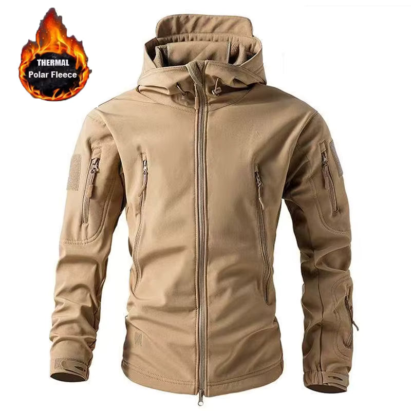 Men's Softshell Jacket Hooded Fleece-Lined & Windproof