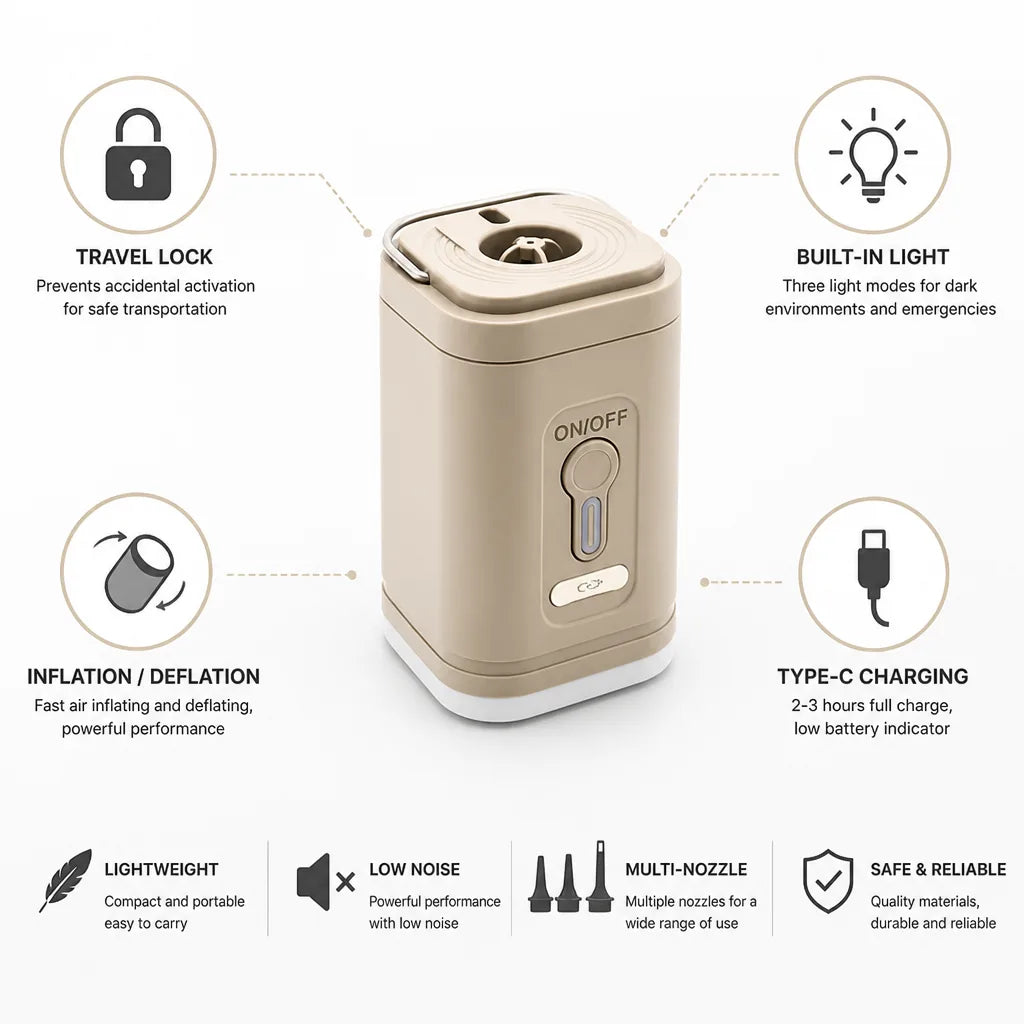 Mini Electric Inflator USB Rechargeable LED Light