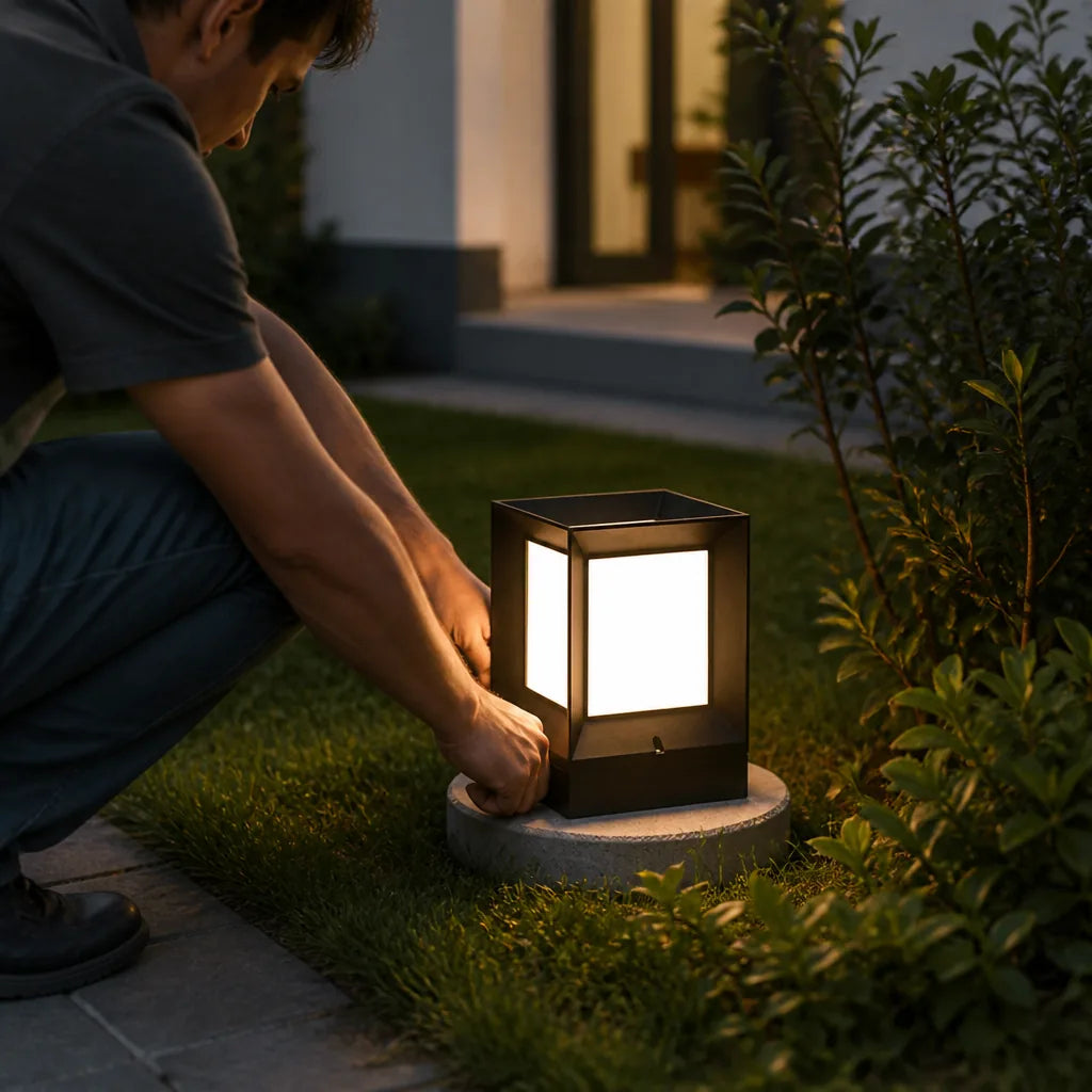 Modern Aluminum and Glass Outdoor Bollard Lamp