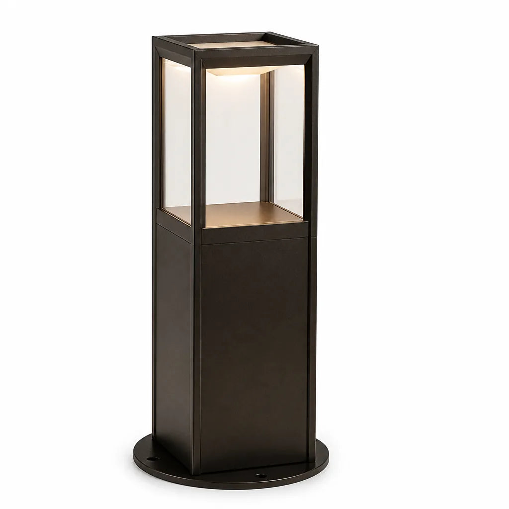 Modern Aluminum and Glass Outdoor Bollard Lamp