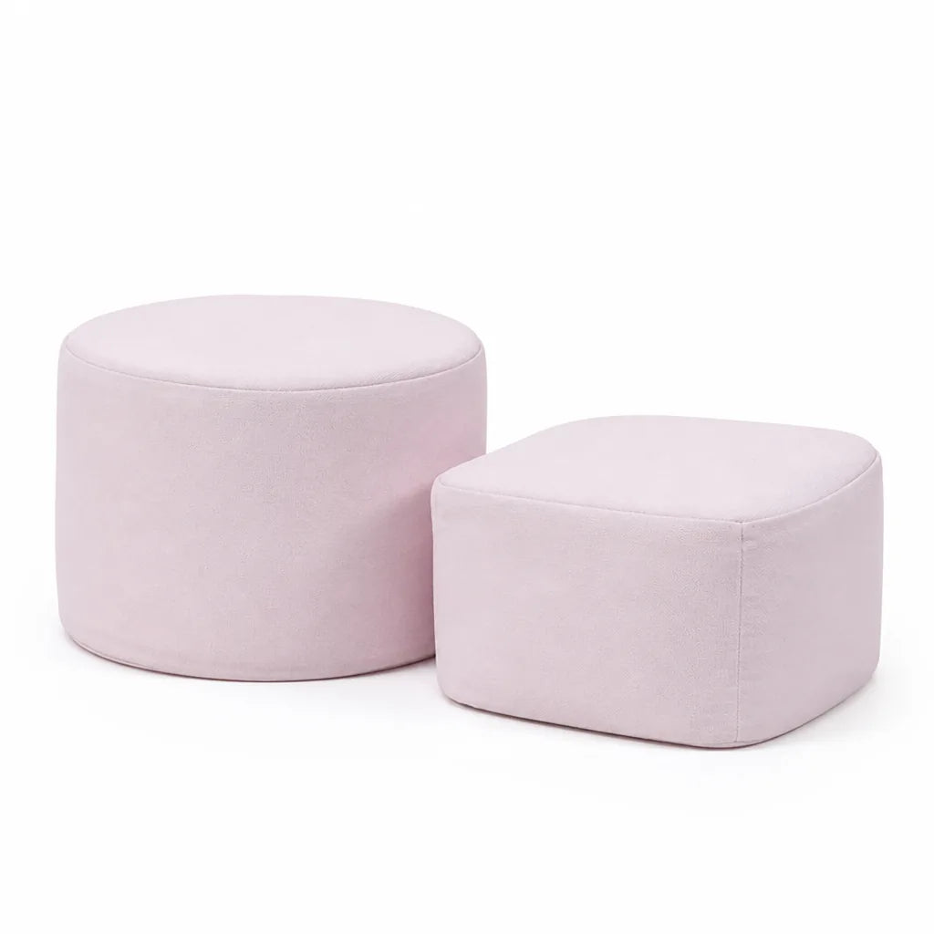 Modular Seat Pouf Set Of 2 Cotton Canvas & Foam-Filled