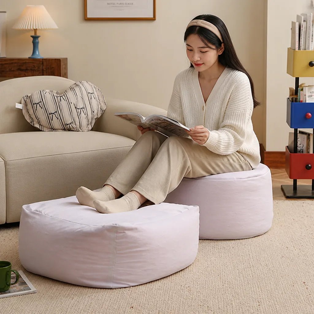 Modular Seat Pouf Set Of 2 Cotton Canvas & Foam-Filled