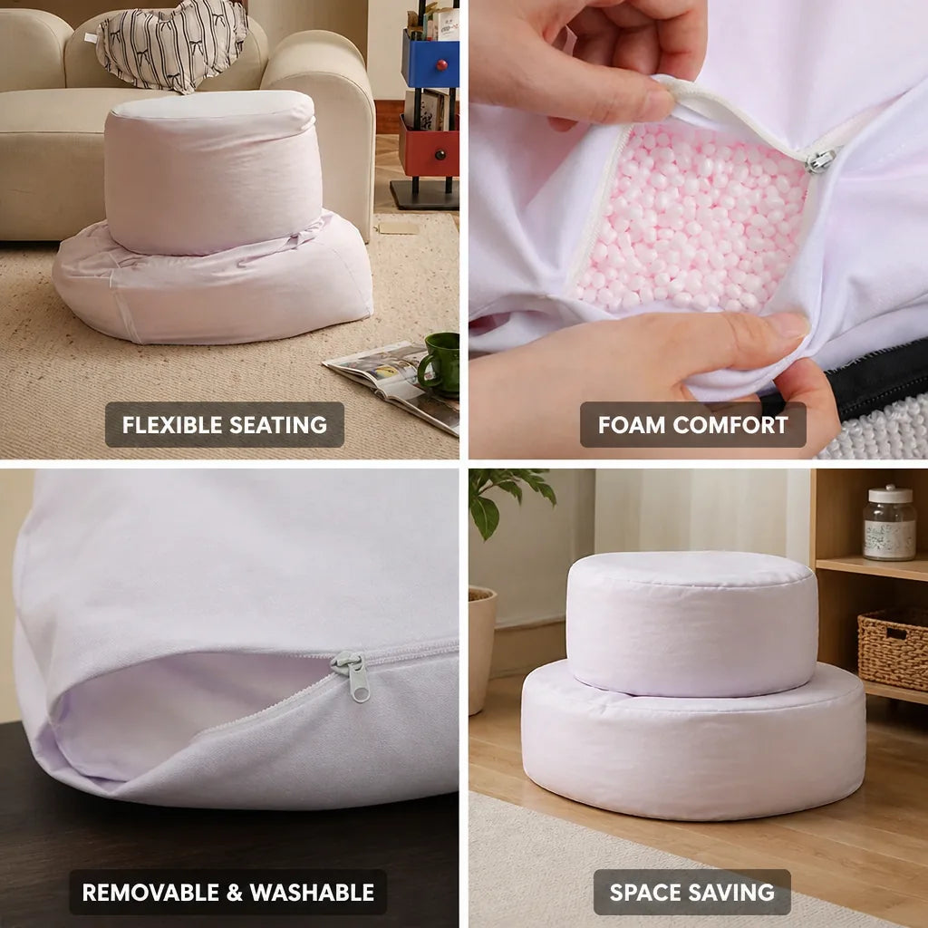 Modular Seat Pouf Set Of 2 Cotton Canvas & Foam-Filled
