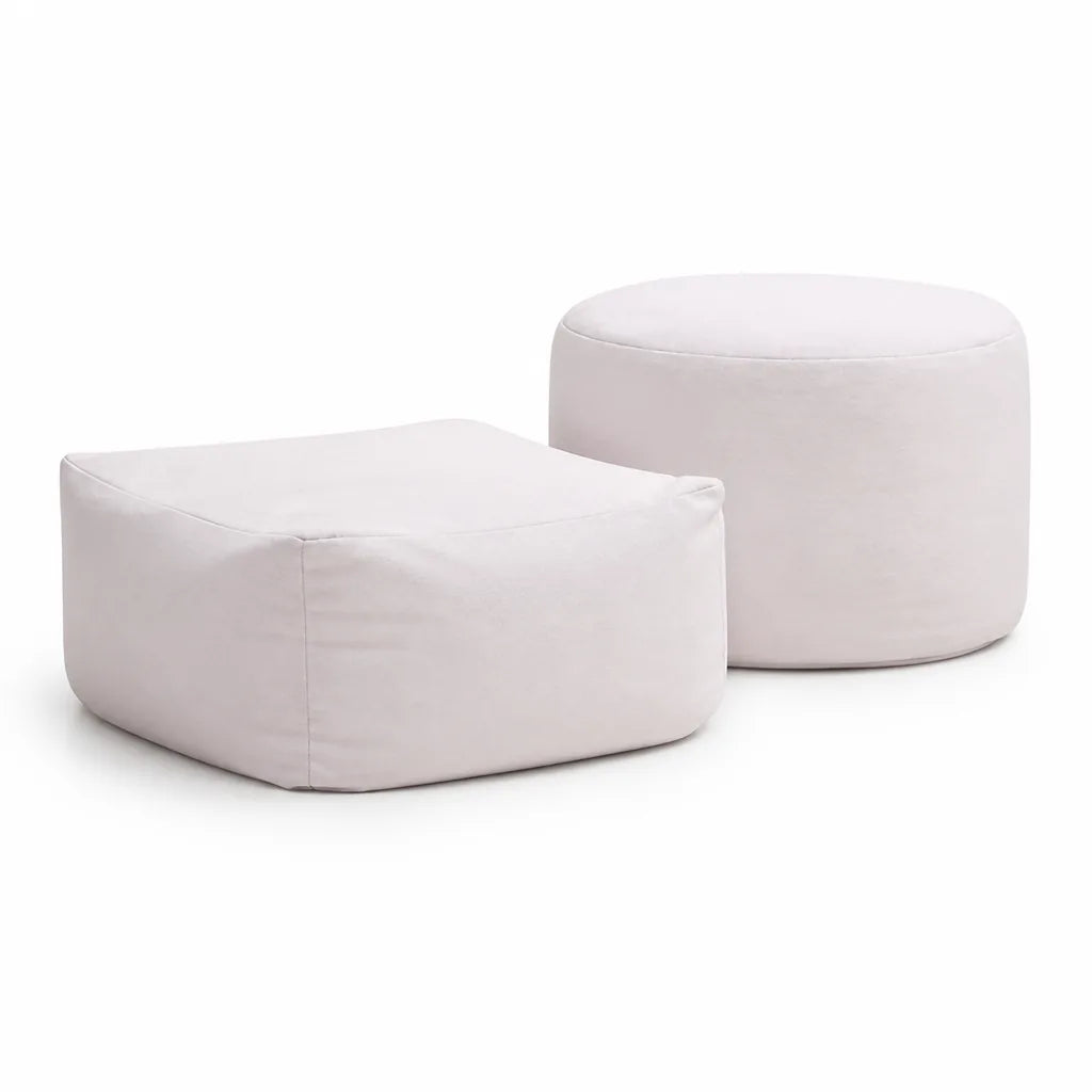 Modular Seat Pouf Set Of 2 Cotton Canvas & Foam-Filled