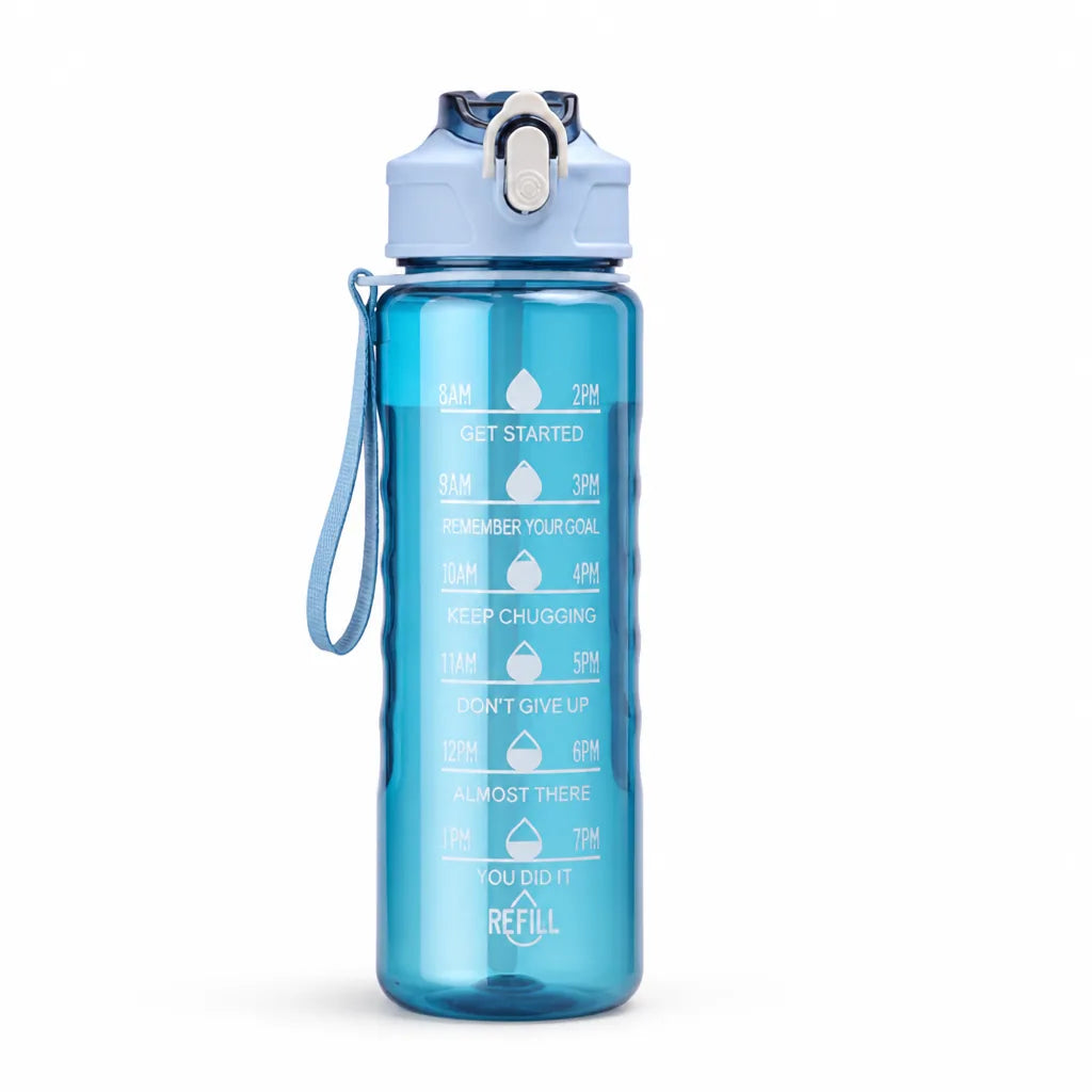 Motivational Women's Water Bottle With Time Markings Leak-Proof Lid