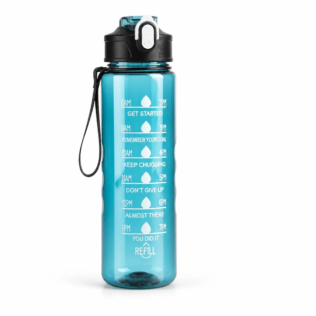 Motivational Women's Water Bottle With Time Markings Leak-Proof Lid