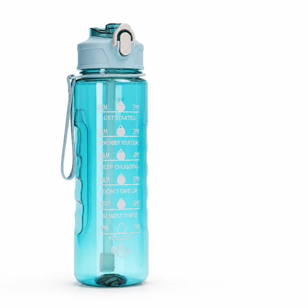 Motivational Women's Water Bottle With Time Markings Leak-Proof Lid