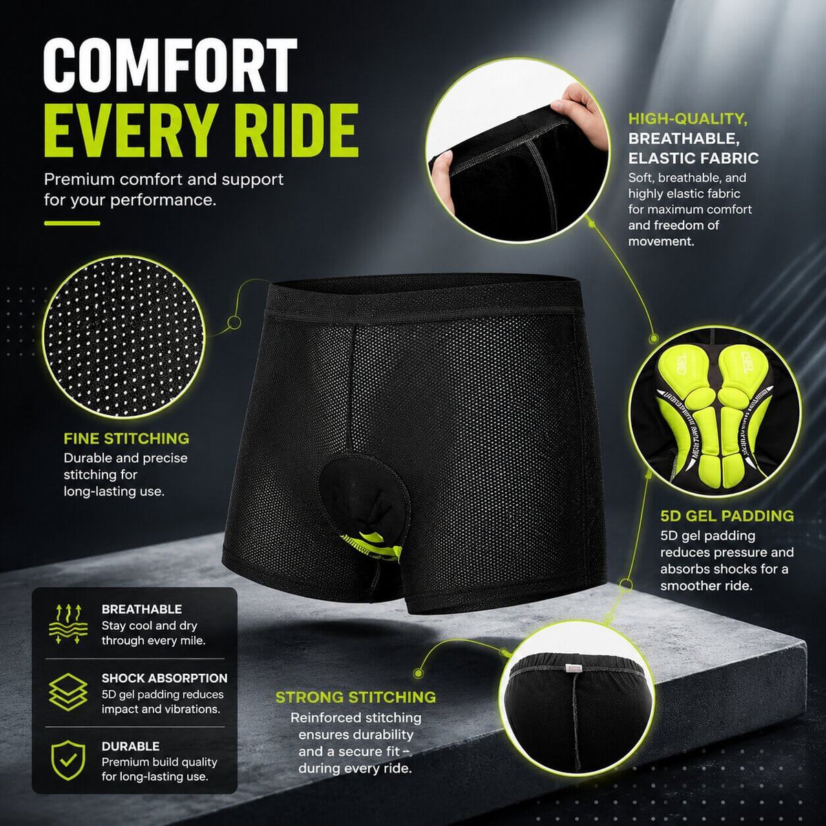 Motorcycle Riding Shorts 5D Gel Padding Breathable & Moisture-Wicking