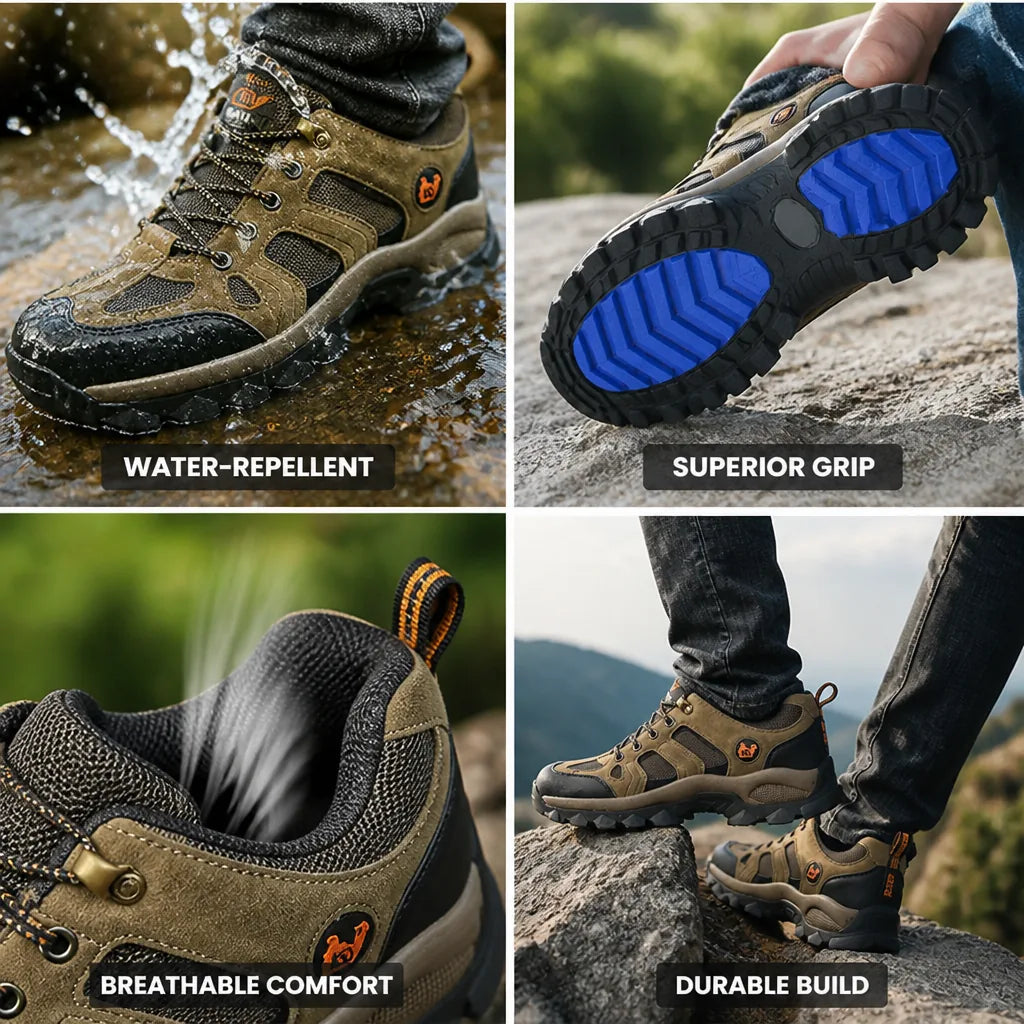 Mountaineering Shoes Water-Repellent Upper Reinforced Grip Sole